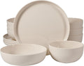 12 Piece Wheat Straw Melamine Dinnerware Set – Lightweight Plates and Bowls Service for 4 Durable &amp Dishwasher Safe (Taupe)