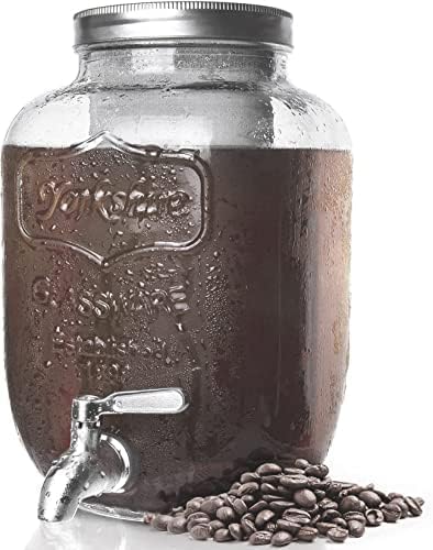1 Gallon Cold Brew Coffee Maker with Thick Glass Carafe &amp Stainless Steel Mesh Filter and Spigot - Premium Iced Coffee Maker Cold Brew Pitcher &amp Tea Infuser