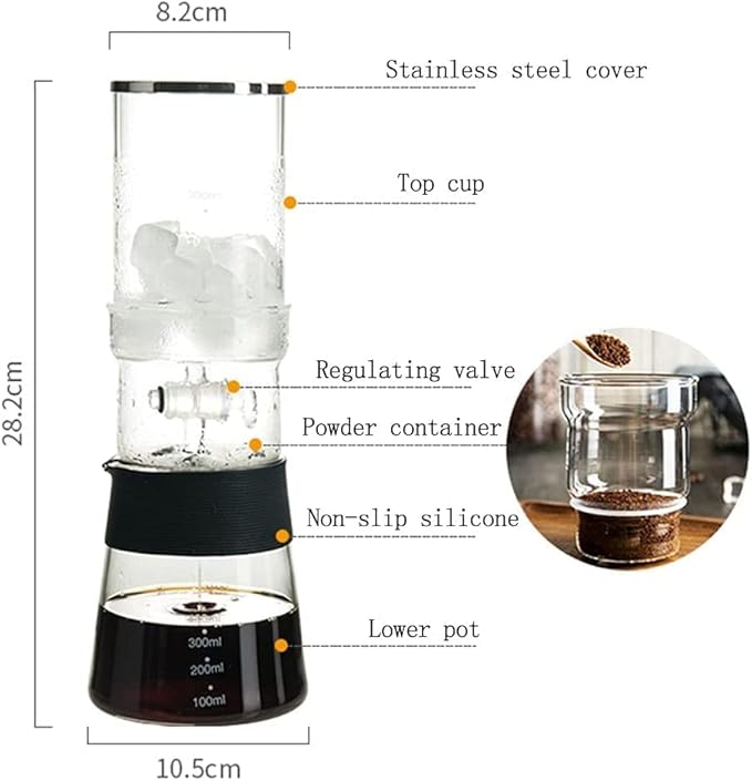 Habiba Iced Drip Coffee Maker Modern Cold Brew Coffee Maker 13.5oz/400ML Iced Drip Coffee Maker Coffee Maker with Adjustable Dripper ＆ Stainless Steel Filter Reusable