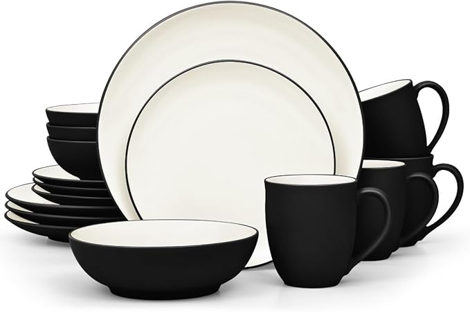 Noritake Colorwave Graphite 16-Piece Coupe Set Service for 4 in Black/Graphite