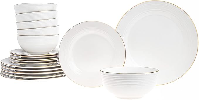 Godinger Dinnerware Set Plate Bowl Saba Gold- Service of 6