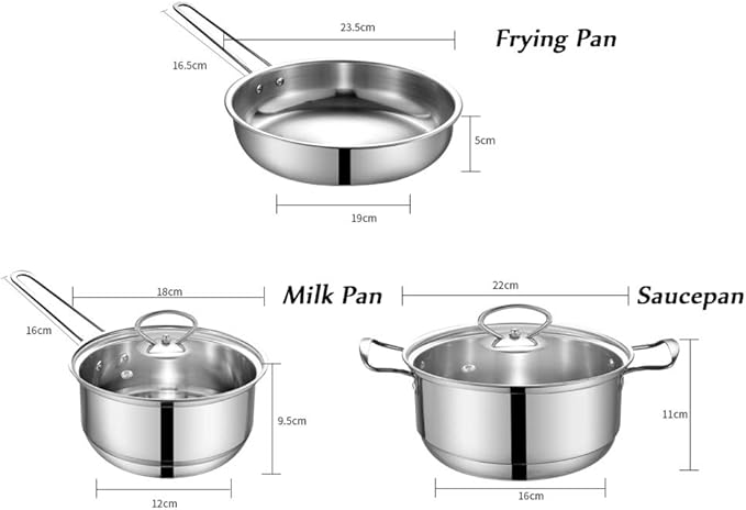 Cooking Pot Pots and Pans3 Piece Non Stick Cookware SetsStainless Steel Induction Cooking Pans Set (24cm-Frying Pan 22cm-Saucepan 18cm-Milk Pan) (Yellow Variety Pack) (Yellow Variety Pack)