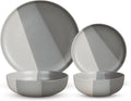 Godinger Dinenrware Set Dinner Plate Appetizer/Dessert Plate Pasta Bowl and Cereal Bowl 16 Piece Set Grey and White Stoneware