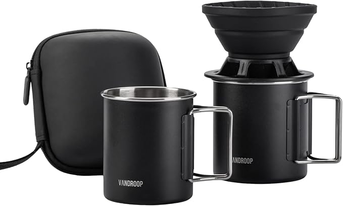 Portable Pour Over Coffee Maker Set Collapsible Silicone Coffee Dripper Set Perfect for Travel Camping Home (BLACK CUP 2CUP)