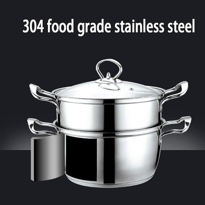 3-Piece Stainless Steel Cookware Set - Induction Safe Includes Soup Pot (20cm) Milk Pot (18cm) Steamer (22cm) with Glass Lids Ergonomic Handles Compatible with Gas &amp Induction Cookers