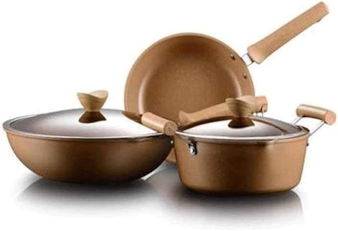 3-Piece Cookware Iron Non-Stick Pan with Tempered Glass Lid Suitable for Gas Induction Cooker Easy to Clean Pot Set