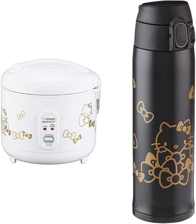 Zojirushi NS-RPC10KTWA Automatic Rice Cooker &amp Warmer 5.5-Cup White &amp SM-TA48KTBA Stainless Steel Vacuum Insulated Mug 16-Ounce Hello Kitty Black