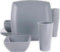 12-Piece Square Melamine Dinnerware Set – Durable Lightweight Outdoor Plates and Bowls Raised Edge Design Dishwasher Safe Tableware for Casual Indoor &amp Outdoor Dining – Gray Orange Green (Gray