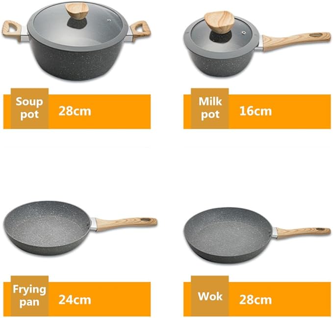 Black Pots and Pans Set 10 Piece Kitchen Cookware Sets Nonstick Granite Coating Cooking Set Induction Compatible with Frying Saucepan Sauté Pan