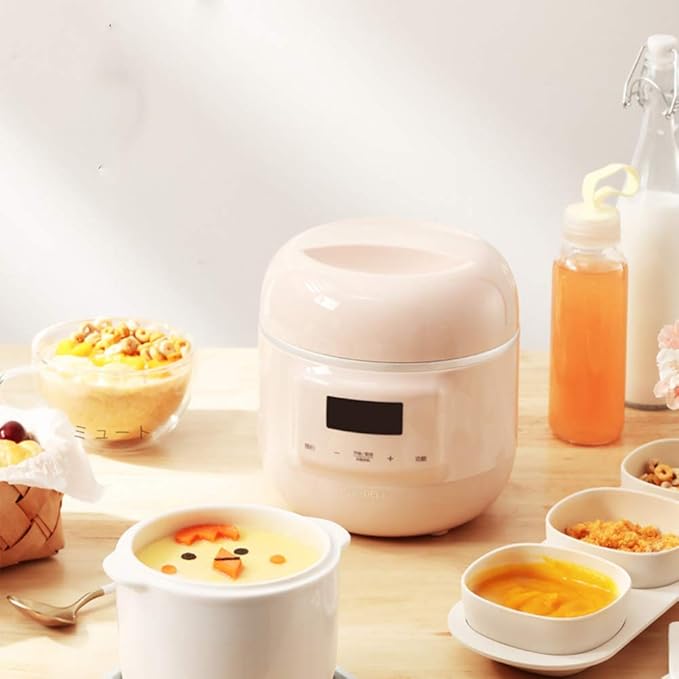 Cooking Pot Rice Cooker Electric Stew Pot 0.8L Ceramic Liner Slowcooker Household Multi-Function Mute Can Be Reserved Stew(White)