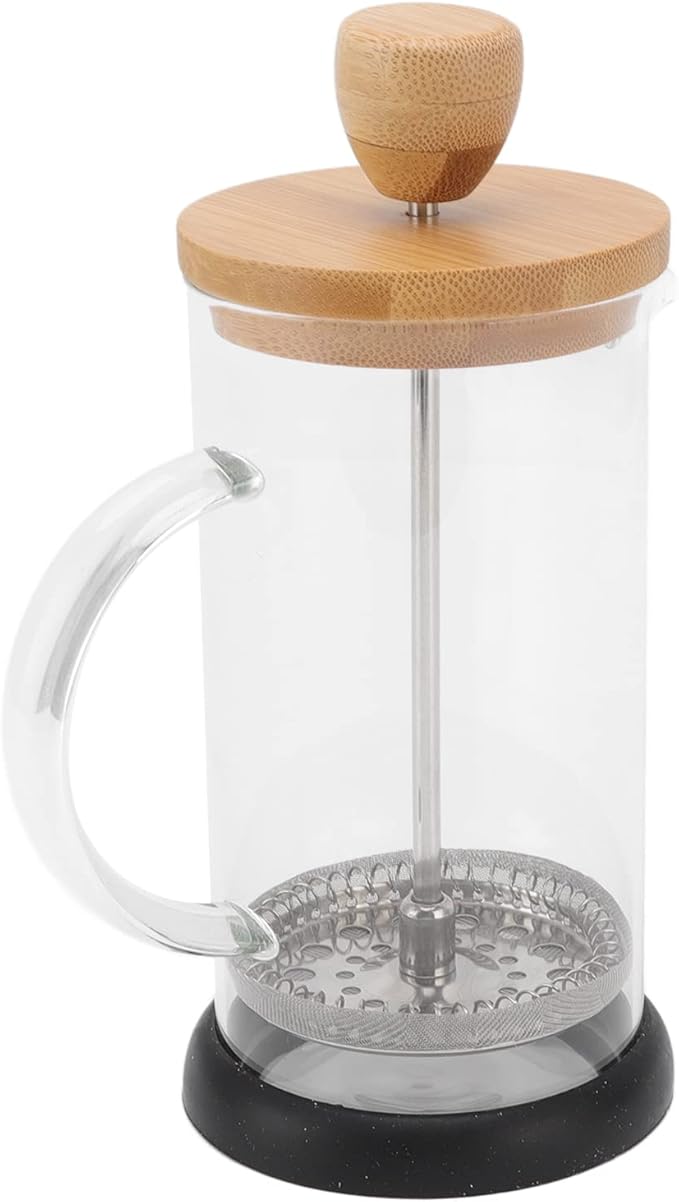 flexman French Press Coffee Maker High Heat Borosilicate Glass Stainless Steel French Press Coffee for Home Office Outdoor Camping Family Gatherings (350ml Bamboo Cover)