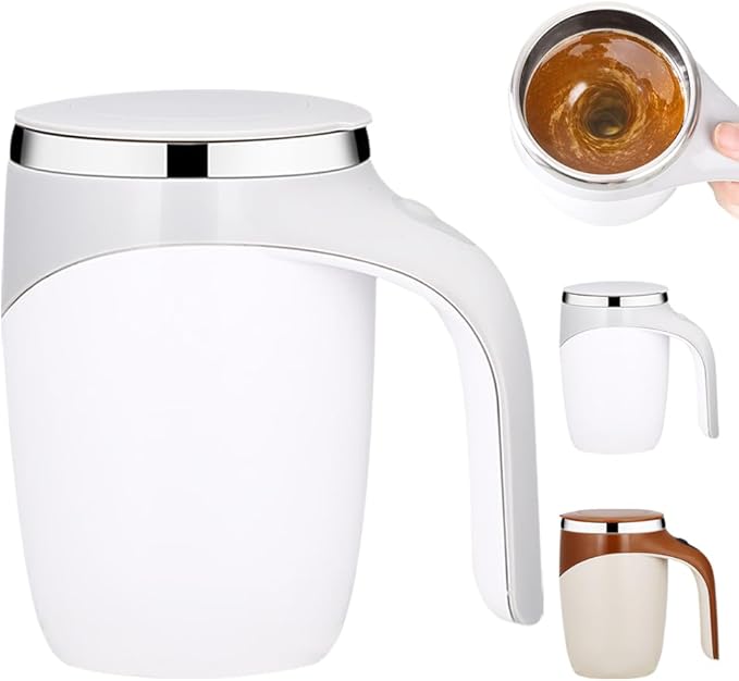 Automatic Magnetic Stirring Coffee Mug 2026 New Rechargeable Magnetic Sel Mugs with Lid Stainless Steel Automatic Self Mixing Mug for Milk Tea Cocoa (White)
