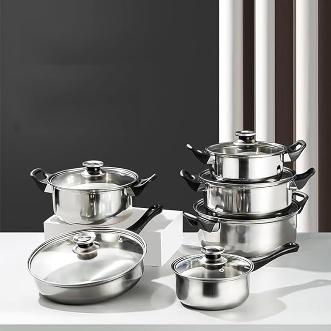JSEIAJB 12-piece Pot Set Bakelite Detachable Handle Pot Set Kitchen Daily Cooking Kitchen Pot Set Stockpot Set