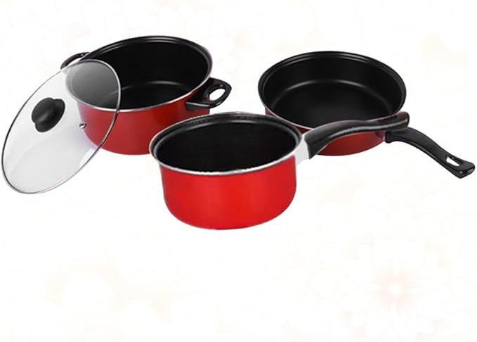 Zerodeko 3Pcs Non Stick Cooking Pan Set Versatile Kitchen Utensils for Daily Use Includes Frying Pan Soup Pot and Milk Pan Cooking Accessories for Home Chefs
