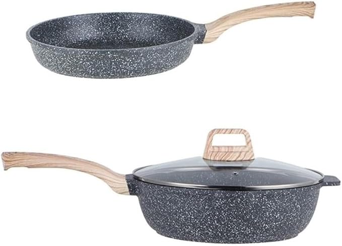 2-Piece Non-Stick Cookware Set Frying Pan &amp Wok with Lid Induction &amp Gas Compatible Medical Stone Coating Dishwasher Safe