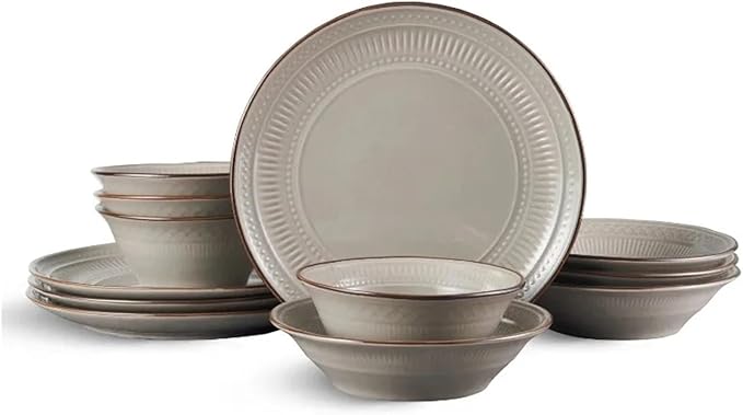 12-Piece Dinnerware Set Stoneware Ceramic Tableware Hotel Plate and Bowl Dinner