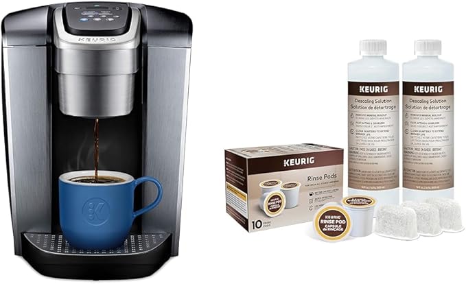 Keurig K-Elite Single-Serve K-Cup Pod Coffee Maker Brushed Silver &amp Brewer Maintenance Kit Includes Descaling Solution Water Filter Cartridges &amp Rinse Pods