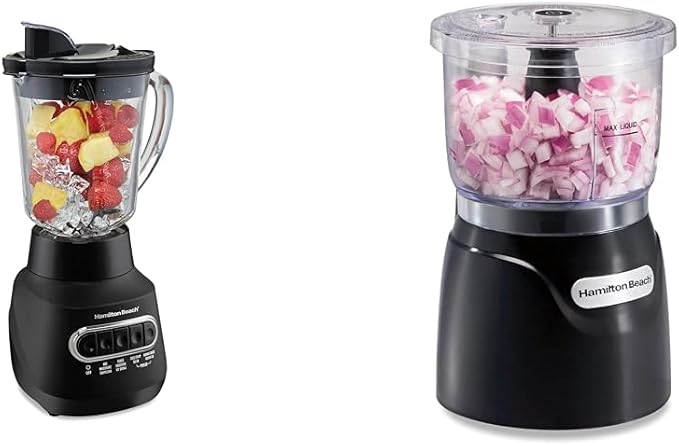 Hamilton Beach 58175 Quiet Blender for Shakes and Smoothies Puree &amp Electric Vegetable Chopper &amp Mini Food Processor 3-Cup 350 Watts