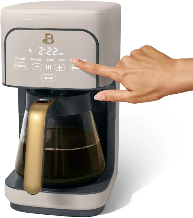 12 Cup Programmable Coffee Maker 24 Hour Auto Brew Touch Display Bold Strength Control Glass Carafe Reusable Filter Auto Shut Off (Porcini Taupe)
