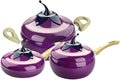 Kitchen Cooking Sets 3pcs Cookware Set Creative Kitchen Smoke- Free and Non- Stick Pot Set Soup Pot Milk Pot Frying Pan Aluminum Alloy Cookware Sets(A-Eggplant Shape)