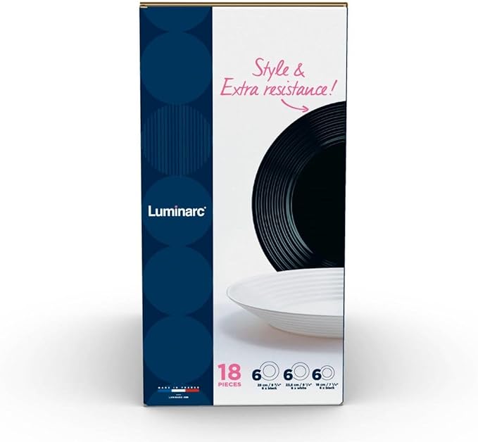 Luminarc 18-Piece Crockery Set Black and White piezas