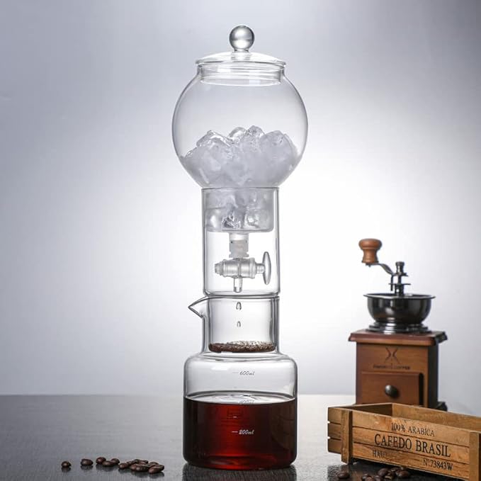 NA Ice Drip Coffee Maker 600ml Iced Coffee Maker Glass Cold Brew Maker with Filter for Home Office Bar Cafe (clear)