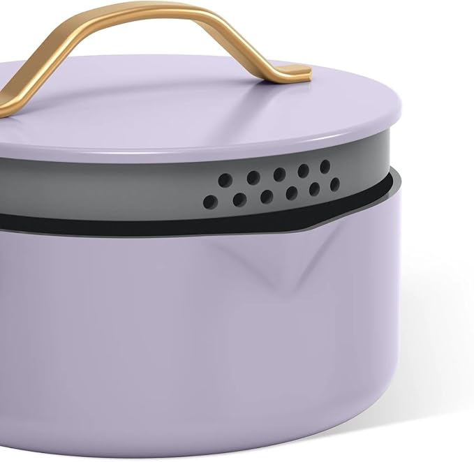 Pans 12pc Ceramic Non-Stick Cookware Set by Drew Barrymore Pots &amp Pans with Lids Dishwasher‑SafeSoft‑Touch Handles Even‑Heat Base. (Lavender)