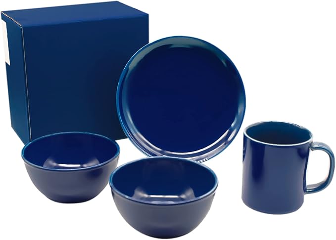 Saikai Pottery Hasami Ware Common 52082 Dinnerware Set Living Alone For 1 Person 4-piece Set Morning Plate Plate Cereal Bowl Mug Wedding Gift Dishwasher Microwave Safe Made in Japan Navy