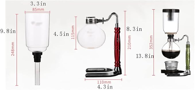 JITEM Cafetera Syphon Coffee Maker Manual Retro Vacuum Glass Siphon Pot Percolators 3 Cups Glass Tabletop Siphon Coffee Maker for Coffee or Tea