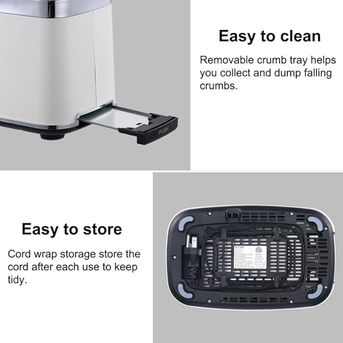 Smart Touch Screen Toaster 2 Slice KETIAN Automatic Digital Stainless Steel Toaster7 Bread TypesSingle Slot Tech7 Browning SettingsRemovable Crumb Tray1400W (White)