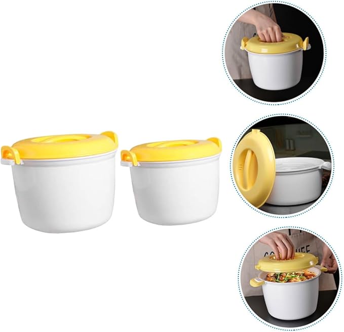 Ciieeo 2pcs Portable Rice Cooker and Microwave Steamer Set Food-grade Plastic Design for Rice and Vegetables Convenient Kitchen Cookware for Home and Office Use