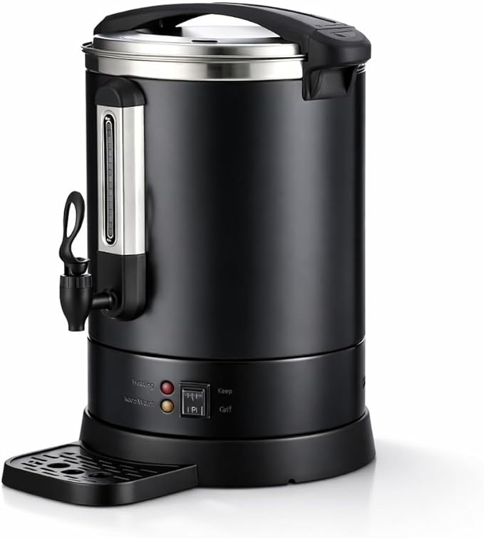Coffee Urn 14L Hot Beverage Dispenser for Catering Double-Wall Stainless Steel Percolator Dripless Faucet Coffee Urn w/Water Level Gauge &amp Drip Tray Keep Warm Indicator Lights Black