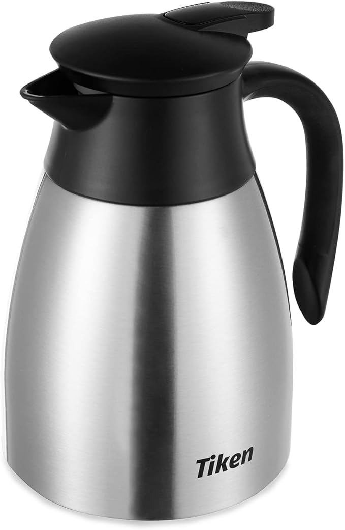 Tiken 34 Oz (1 L) Stainless Steel Thermal Coffee Carafe and French Press Coffee Maker Silver