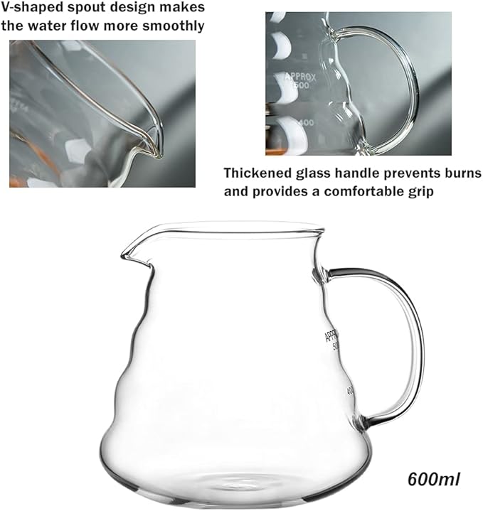 Pour Over Coffee Maker Set – Includes Glass Coffee Dripper Metal Dripper Stand Heat Resistance 600ml Coffee Server and 40 Count Paper Coffee Filters 4 in 1 Set for Home or Office (Black Set)