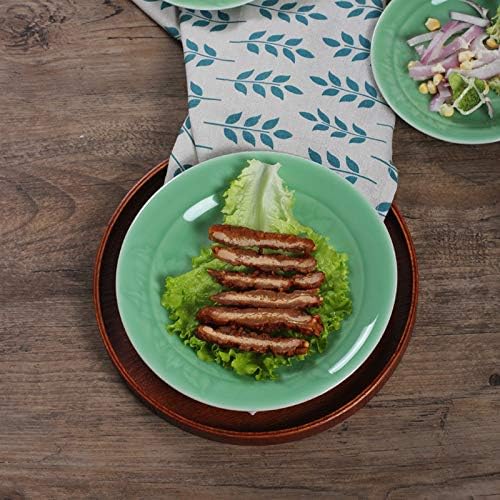 Plates Dinnerware 8 inches Celadon Dish with Penoy Microwave and Dishware Safe(set of 4)