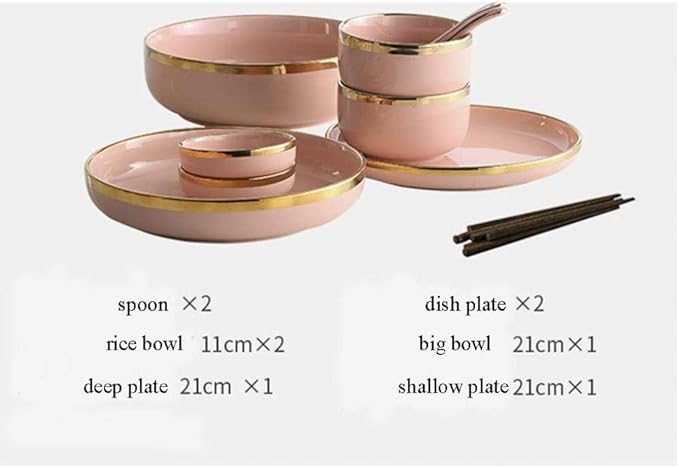 9 Pieces for 2 People Pink Phnom Penh Porcelain Dinner Set Ceramic Plate Bowl Tableware Combination Set