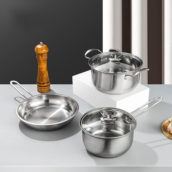 JSEIAJB 3 Piece Kitchen Pot Set Soup Pot Set Pot Set Kitchen Daily Cooking