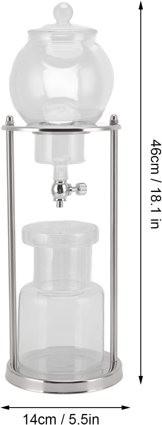 Cold Brew Coffee Maker 600ml Reusable Ice Coffee Machine Cold Brew Dripper Glass Filtering Transparent Stainless Steel Stand Coffee Dripper for Home Office