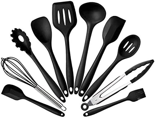Kn7050 10 in 1 Silicone Kitchen Tool Set(Black) Cookware Set Cookware Picnic Boiler Cookware (Color : Black)