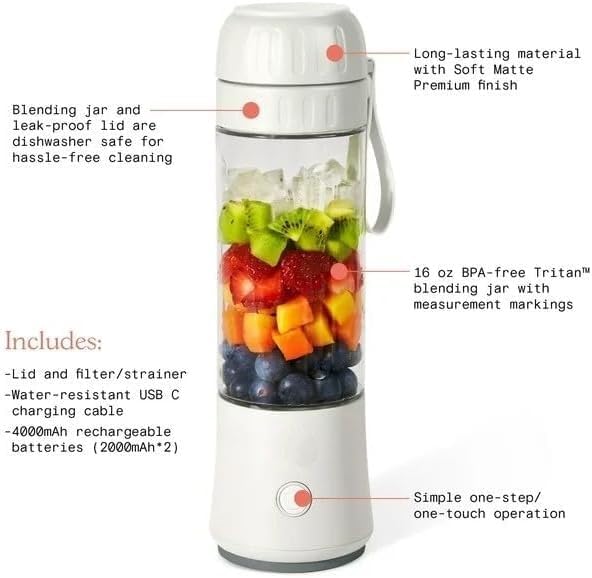 Beautiful Portable to-Go Blender 2.0 70 W 16 oz (White Icing)