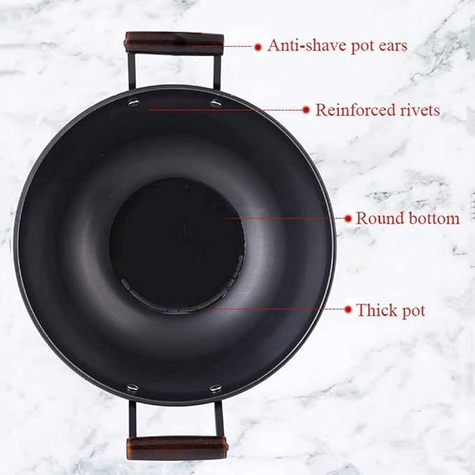 Cooking Pot Cast Iron Wok Pan Fine Iron Stew Non-Stick Wok Uncoated Household Large Iron Pan Double Ear Pig Iron Stew Pan