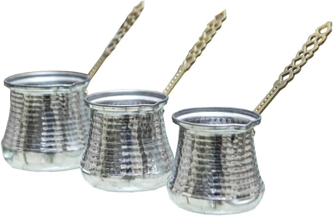 Coffee Pot Set Aluminum 3-Piece Traditional Turkish Coffee Maker Set Silver Finish for Authentic Brewing Experience One Size - Aluminum One Size