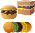 The Ceramic Hamburger Plates Collection is a creative 5-piece set of hamburger-shaped plates and bowls made of durable and elegant ceramic for a unique dining experience and fun.