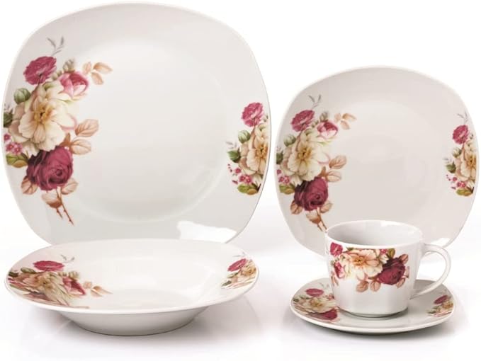 20 Piece Porcelain Square Dinnerware Set Service for 4