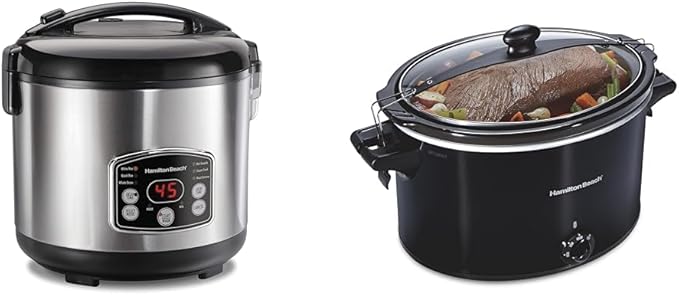 Hamilton Beach Digital Programmable Rice Cooker &amp Food Steamer 14 Cups Cooked (7 Uncooked) &amp Slow Cooker Extra Large 10 Quart Stay or Go Portable With Lid Lock Dishwasher Safe Crock