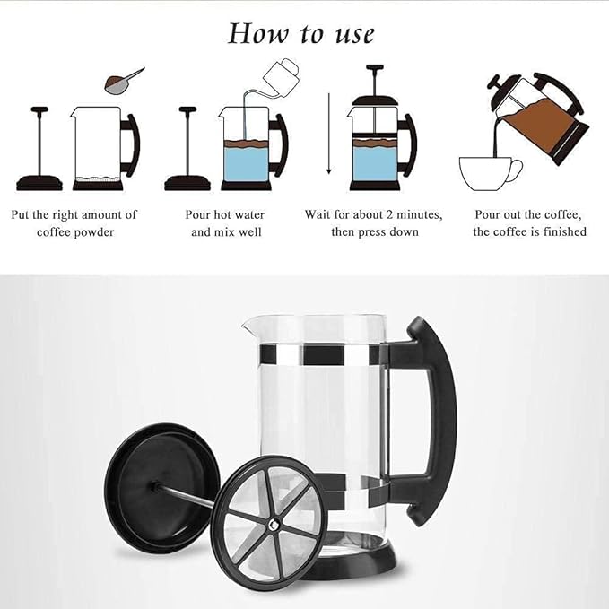 Coffee Maker 304 Stainless Steel Household Hand-Punched Filter Press Pot-Heat Resistant Borosilicate Glasscan Be Used As A Coffee Or Tea Press 34oz (1 Litre)