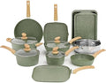 For 17-Piece Assorted Granite Non-Stick Pots and Pans Cookware Set for Kitchen Cooking in Green