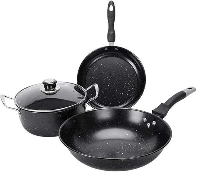 Cookware 3PC Household Iron Pot Cooking Soup Pot Sturdy Fine Iron Pot Uncoated Non-Stick Cookware for Store Camping Kitchen Home
