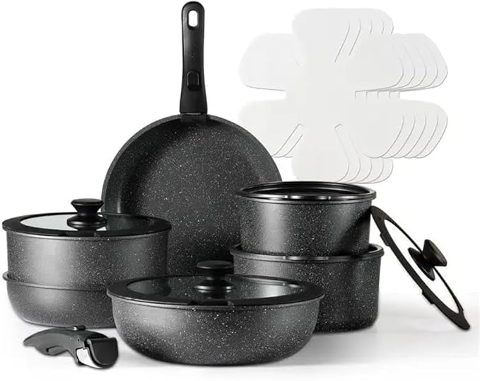 18Pcs Black Removable Handle Pots Pans Set Induction Kitchen Oven Safe Sets Non Stick Detachable Cookware SetWhite 18Piece SetA-Black 18-Piece Set-A