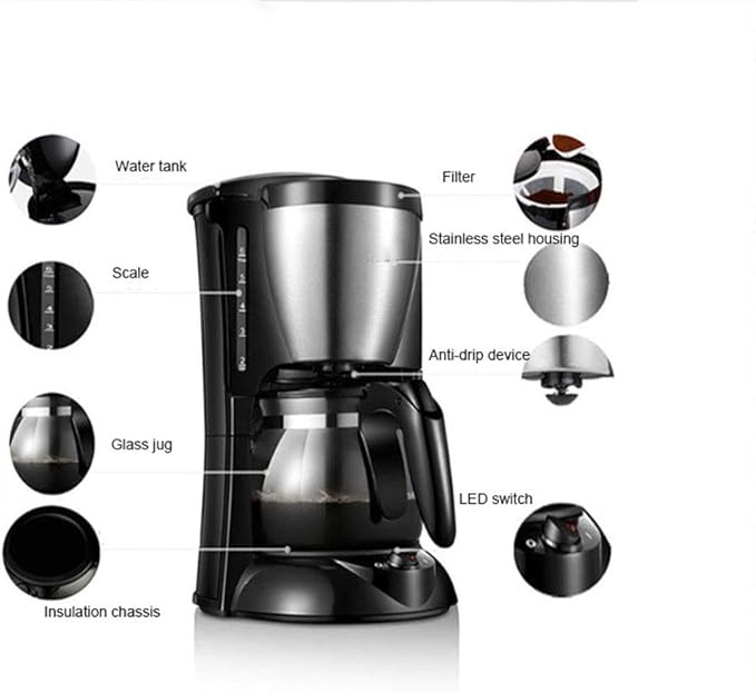 Filter Drip Coffee Maker Machine 0.65L Electric Drip Coffee Maker Household Coffee Machine 5 Cup Tea Coffee Pot 220V (A) (B)